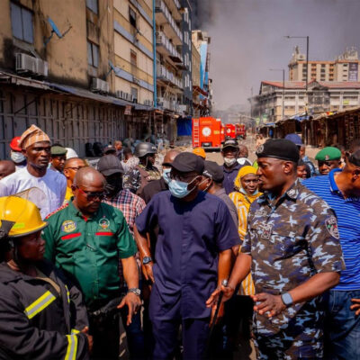 Lagos State Governor Inspects Site of Lagos Island High Rise Building Fire